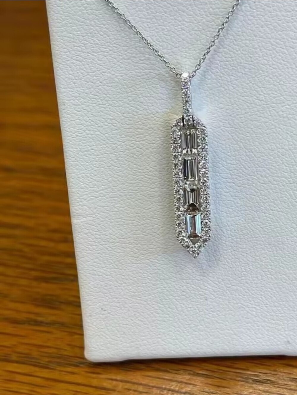 Silver Clear Crystal Baguette Bar Necklace